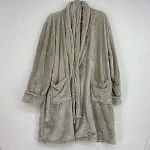 Etre Womens One Size Fits Most Bathrobe Pale Taupe Fleece Matching Belt Pockets